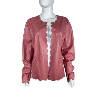 Cato Faux Leather Scalloped Edge Dusty Rose Open Front Blazer